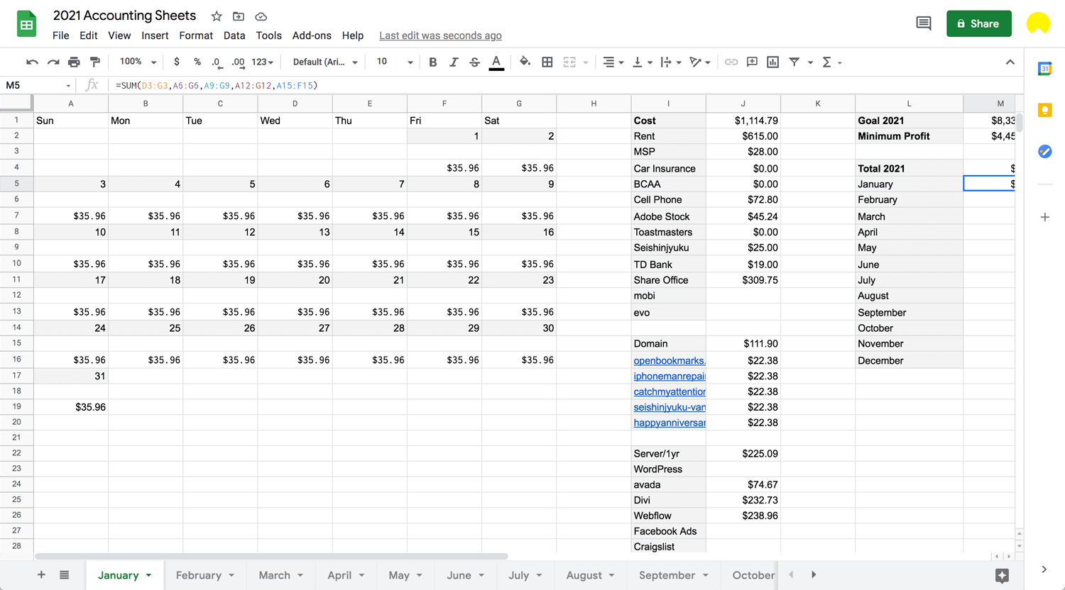 Open Bookmarks Co. Blog Accounting Google Sheets