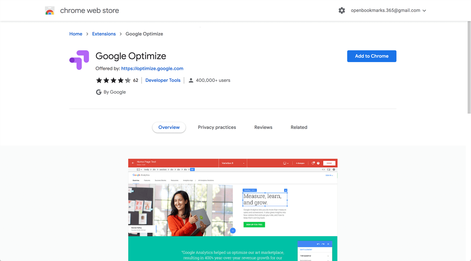 Open Bookmarks Co. Blog Google Optimize